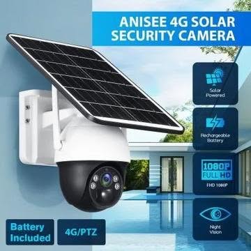 4G Solar Security Camera with Remote Control mounted on an outdoor wall