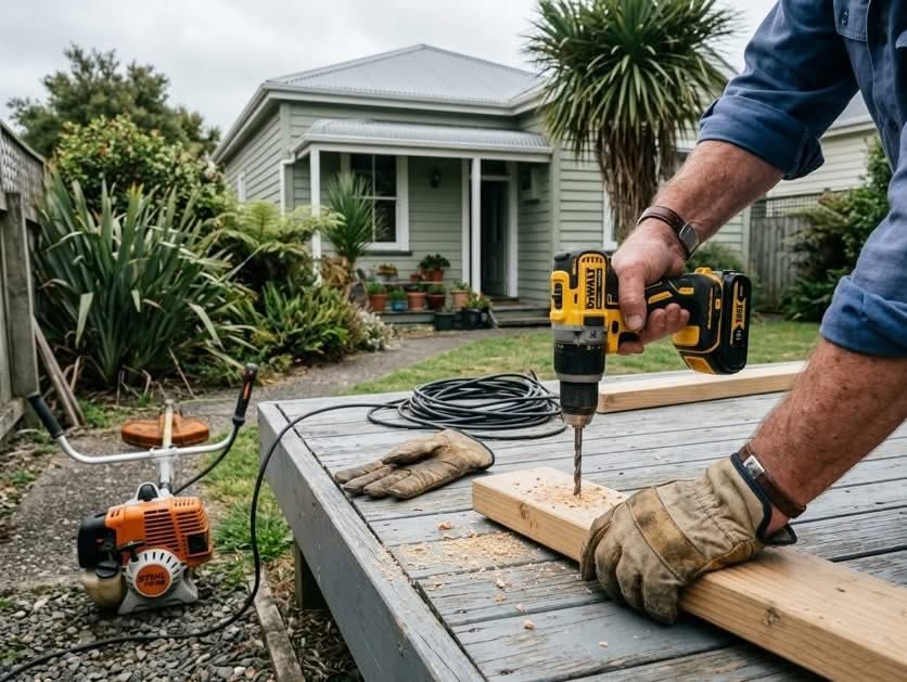 man drilling on wood