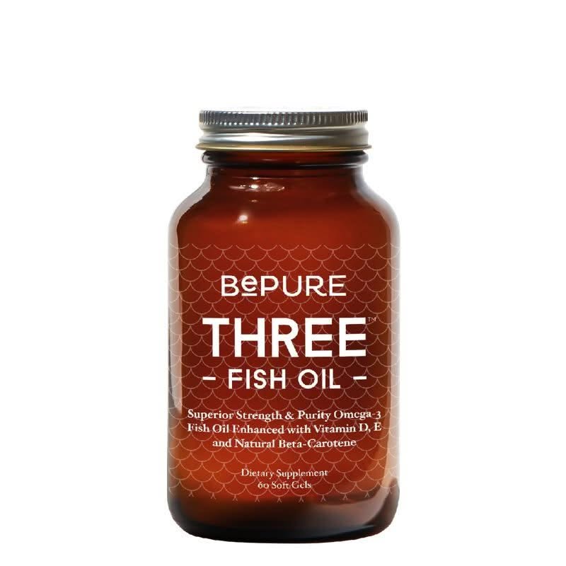 BePure Three fish oil capsules bottle, NZ