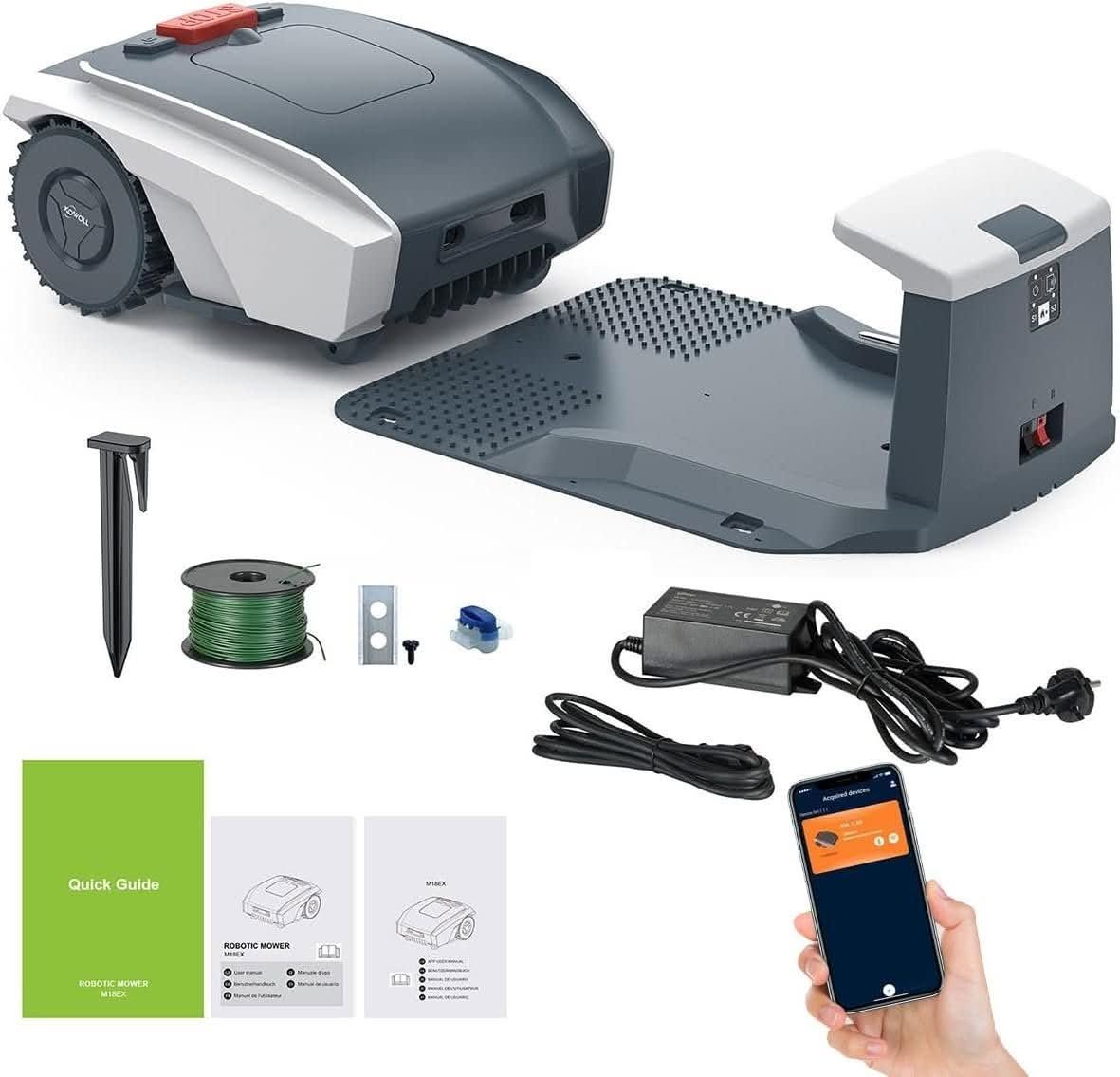 Budget robotic lawnmower with parallel-track mowing for gardens up to 1000 square metres