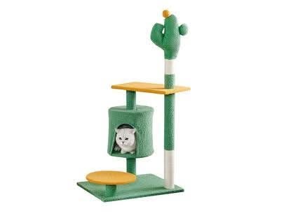 115cm green and yellow cactus shaped cat tree with cat house and sisal posts