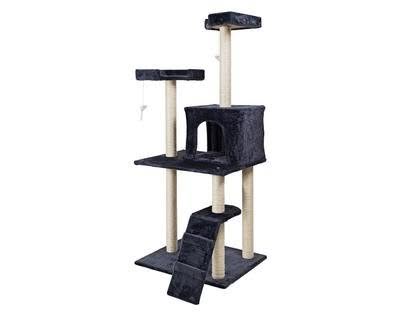 150cm blueish grey cat tree with six sisal poles, cave, hammock and step ladder