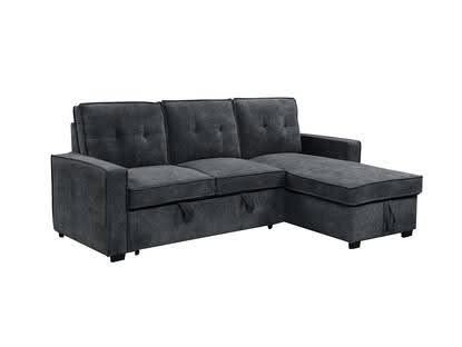 TSB Living Collyn chenille pull-out sofa bed with storage chaise in dark grey