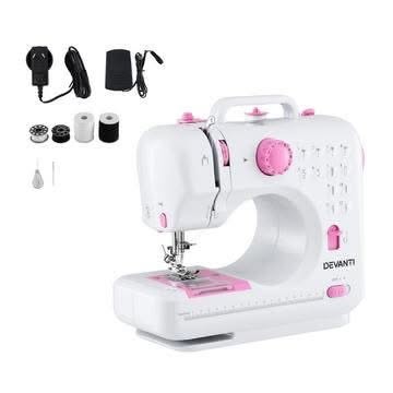 Devanti 12 Stitches mini sewing machine in white and pink for beginners