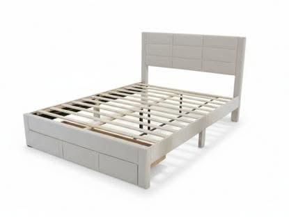 Hernan beige velvet queen bed frame with storage drawer