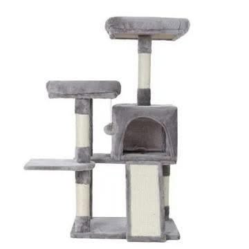 i.Pet 103cm light grey compact cat tree with bed cubicle, ladder and sisal post