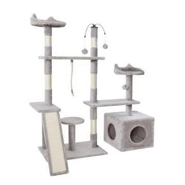 i.Pet 135cm grey multi level cat tower with play cubicles and sisal claw board