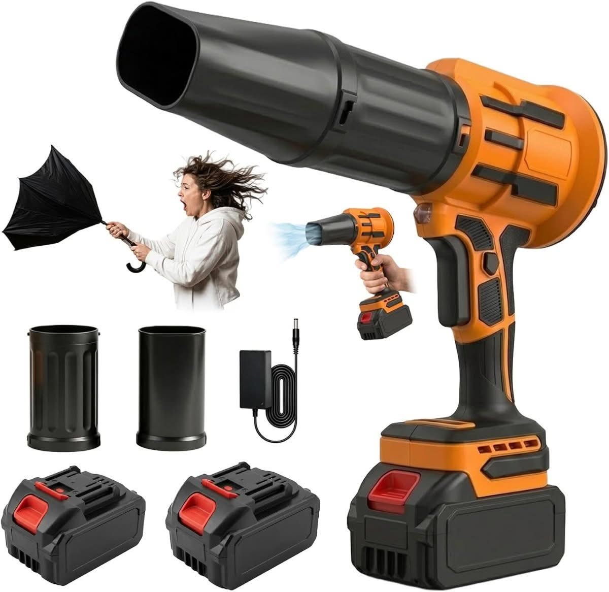 JEWOSTER cordless leaf blower with two batteries and charger