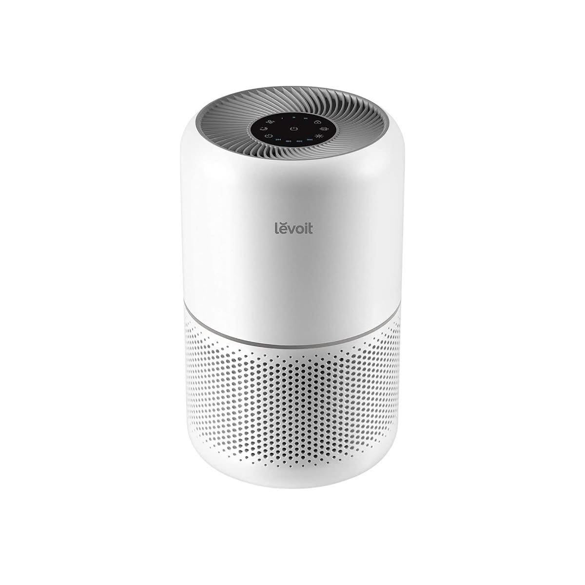 Levoit Core 300 white cylindrical HEPA air purifier on a plain white background