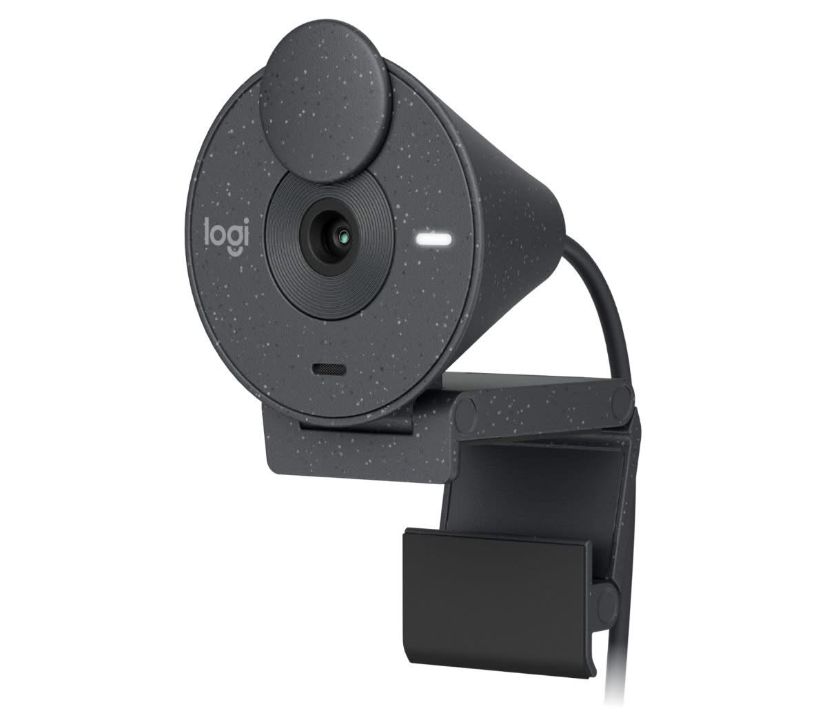 Logitech Brio 300 webcam in graphite on a plain background