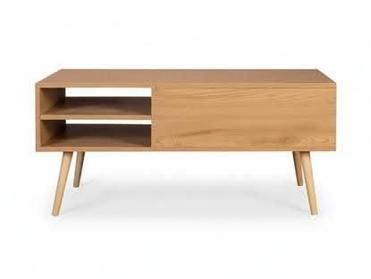 Lyftbar lift-top coffee table in oak finish with side shelves