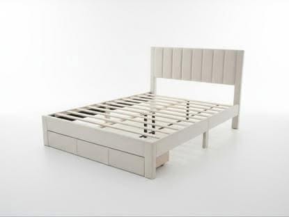 Manolo beige velvet queen bed frame with storage drawer