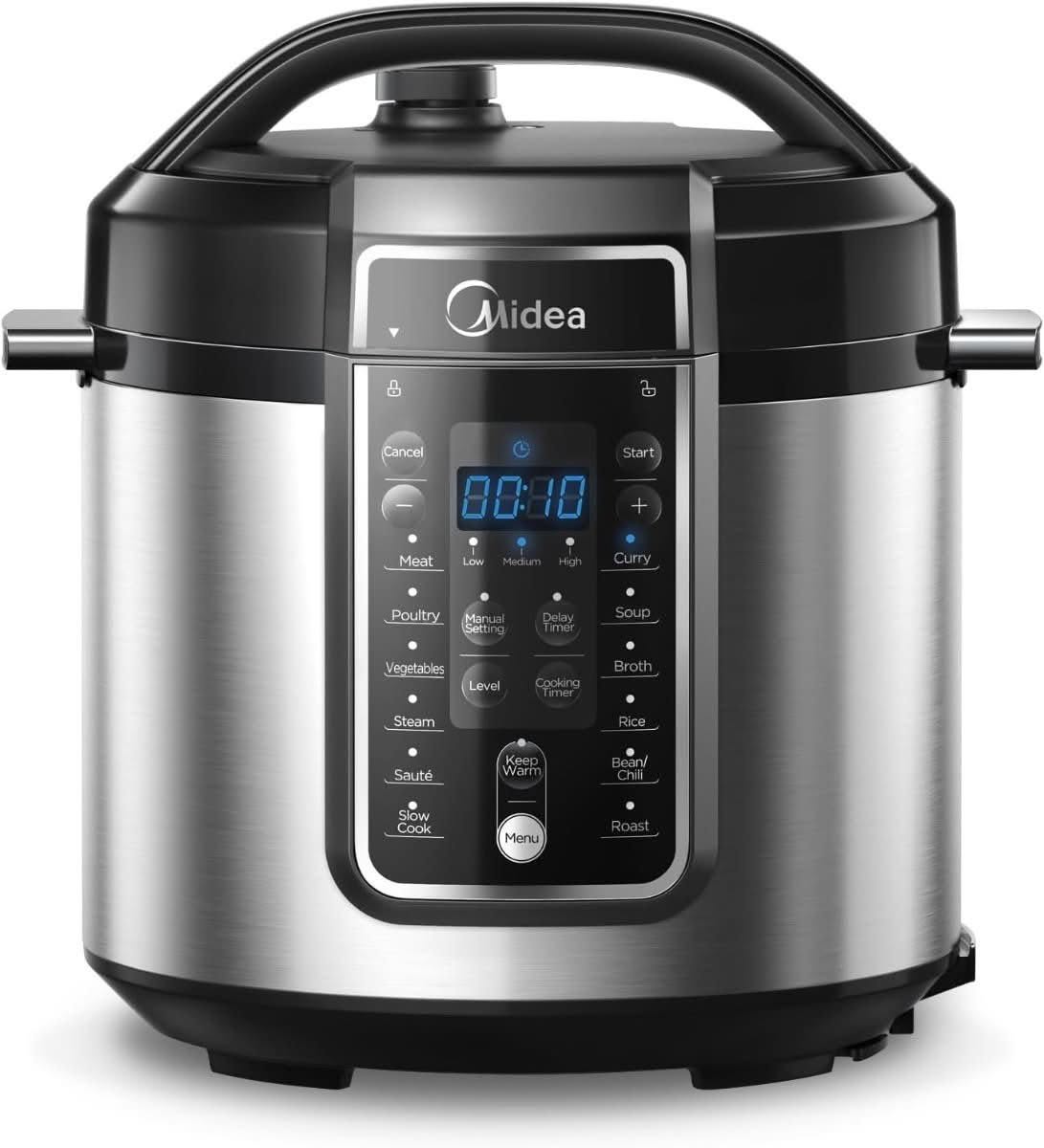 Midea MPC60010 6L electric pressure cooker in black stainless steel