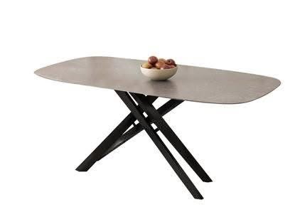 Moira 179 cm ceramic-top dining table in grey with black legs