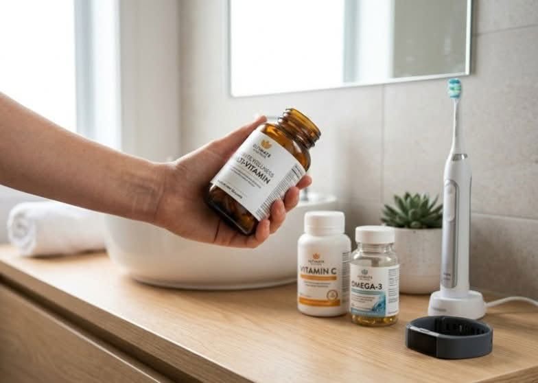 Person holding supplement bottle 