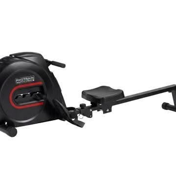 Protrain Elastic Rope Rowing Machine in black, folded compact frame