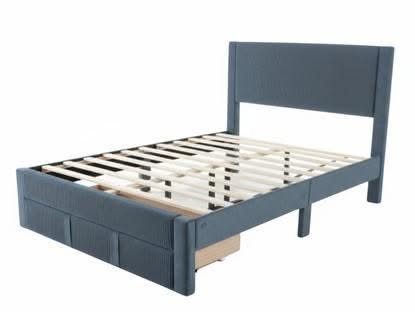 Rae charcoal velvet queen bed frame with storage drawer