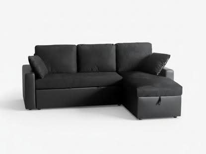 TSB Living Salem L-shape storage sofa bed in black velvet and PU leather