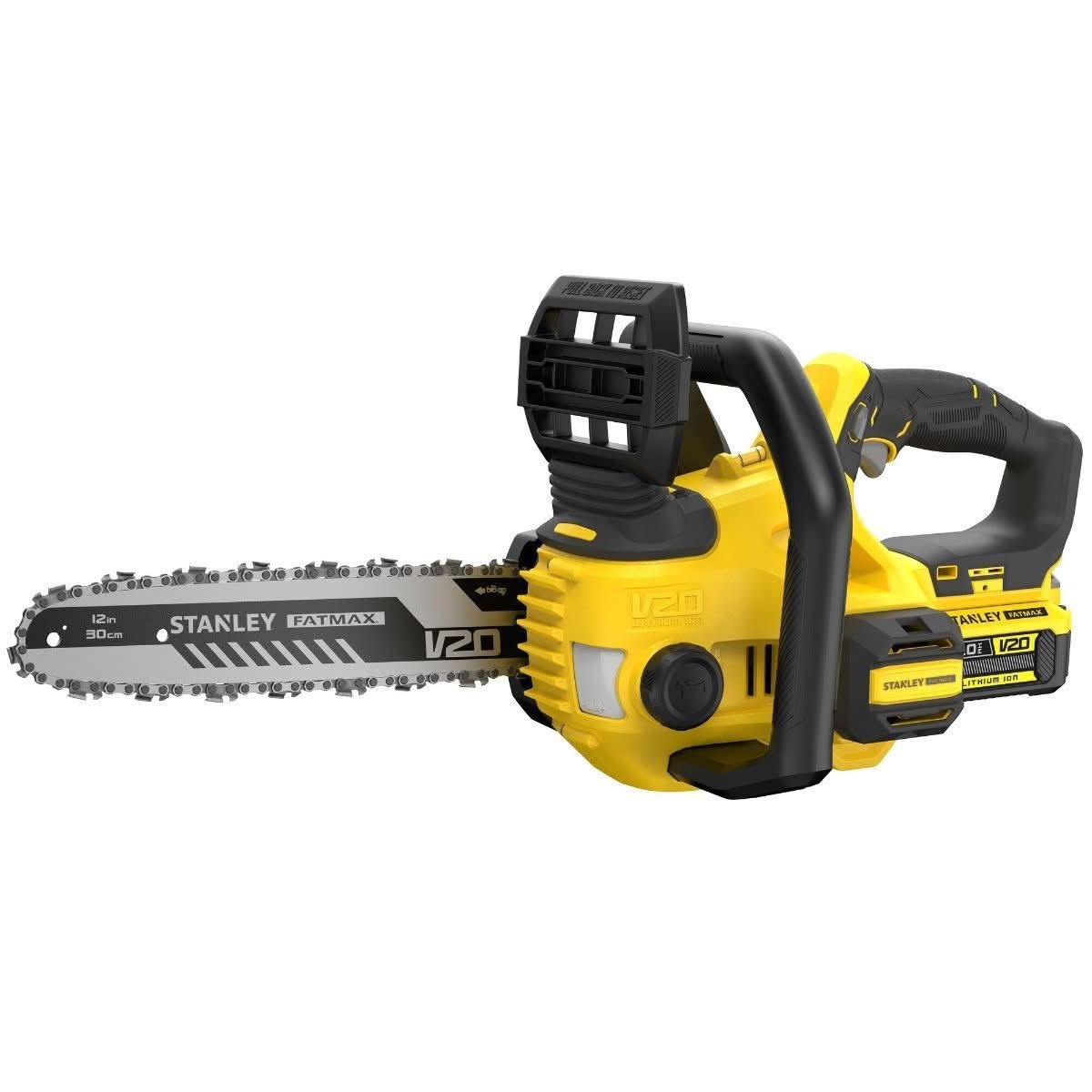 STANLEY FATMAX V20 18V cordless chainsaw kit with 30 cm bar and 4.0Ah battery fitted