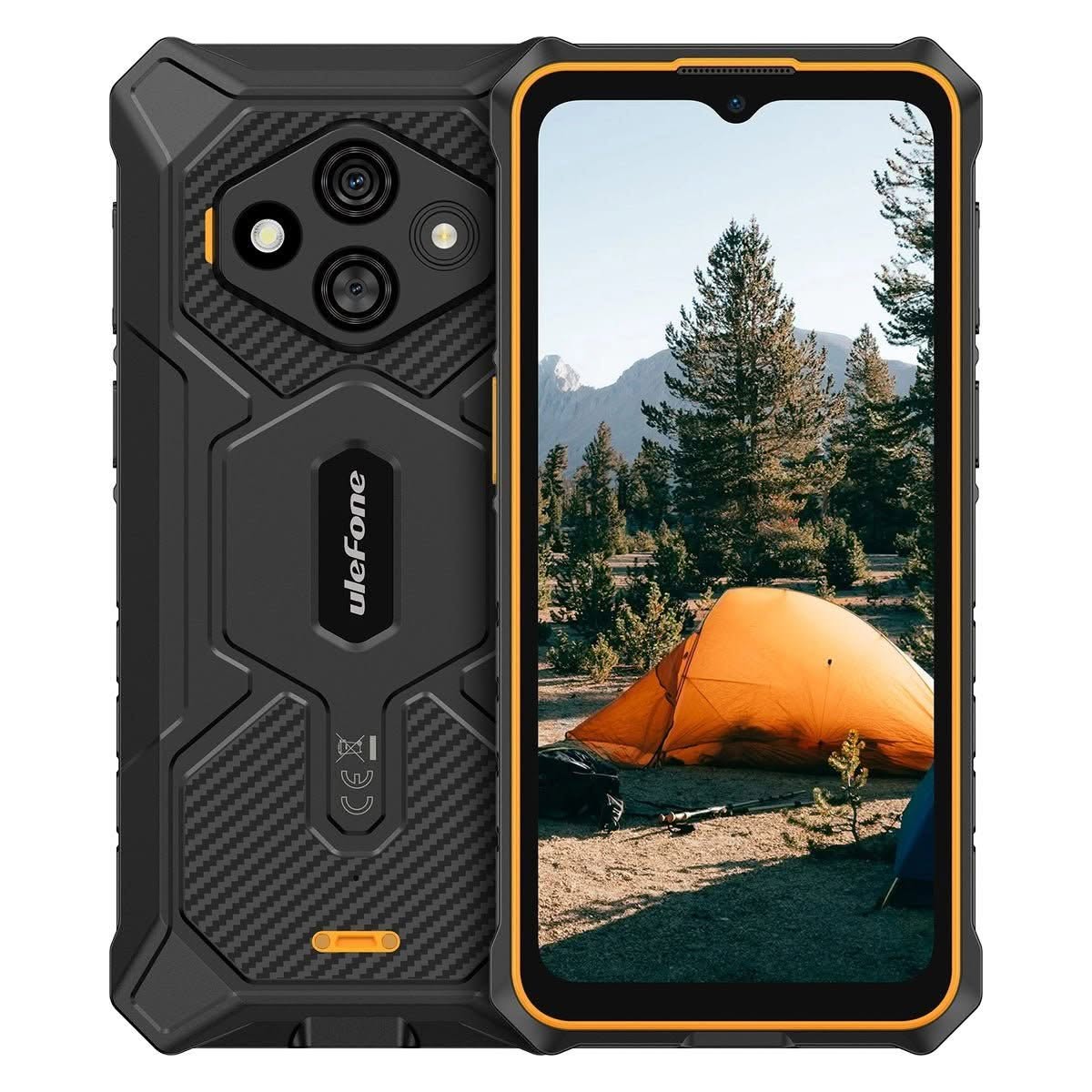 Ulefone RugKing 3 Pro rugged smartphone in orange showing the large display