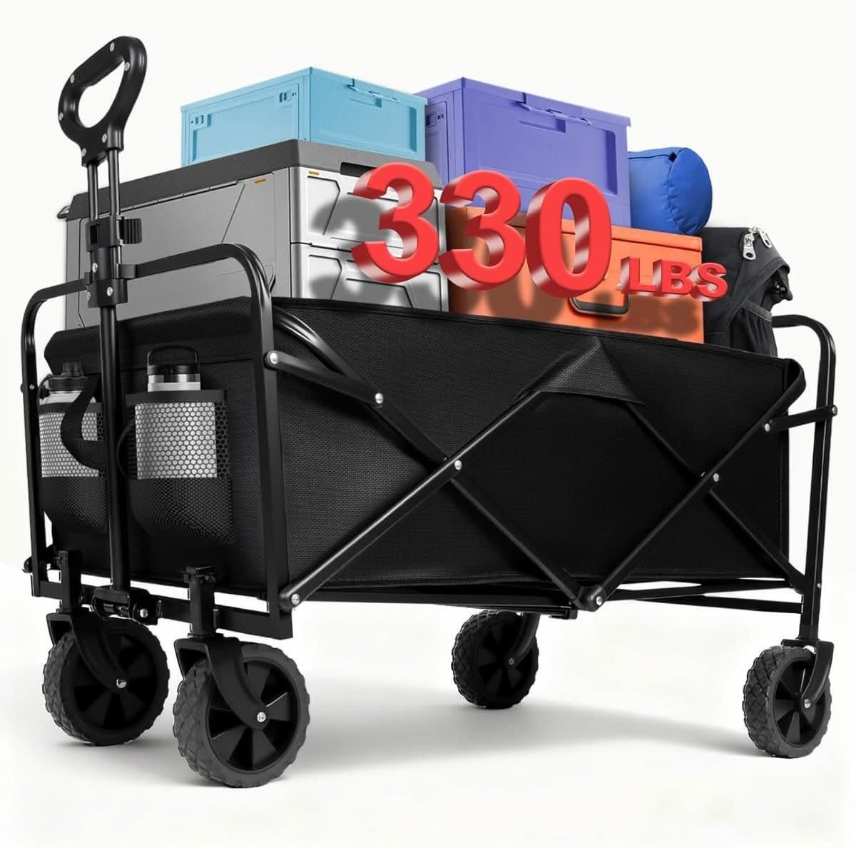 Folding beach wagon cart with silent wheels