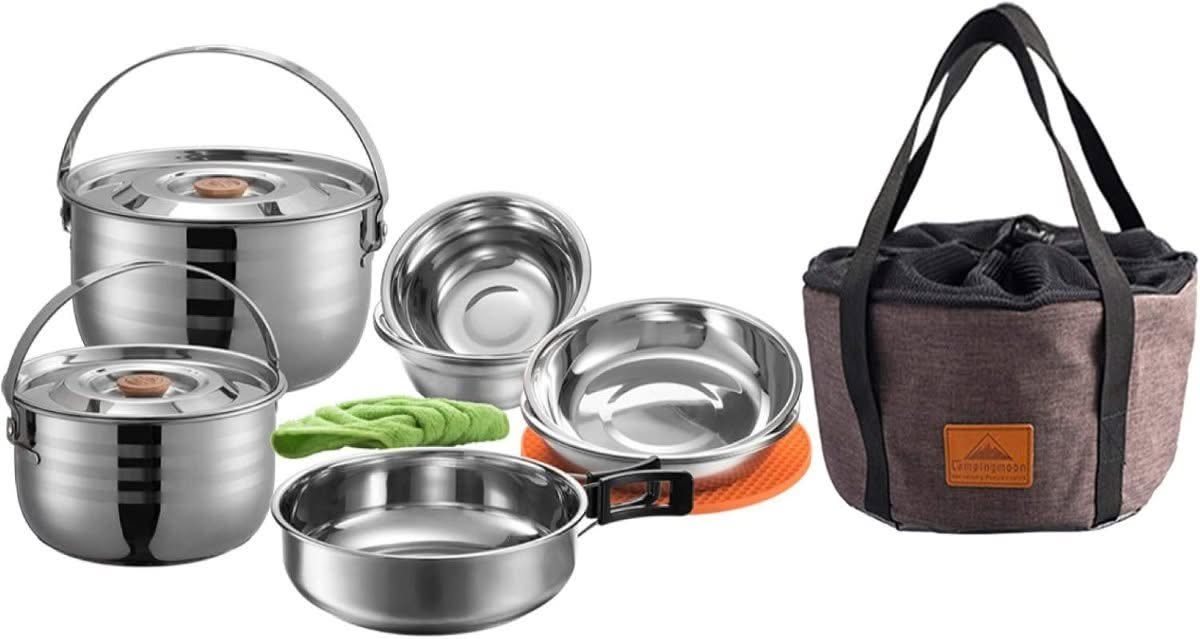 Campingmoon 13 piece stainless steel camping cookware set