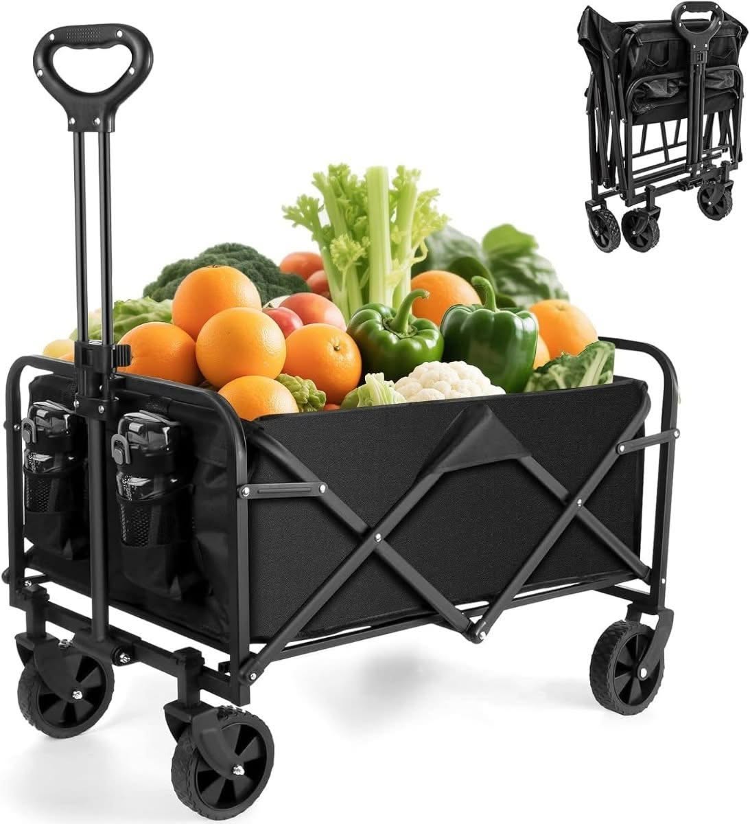 Collapsible folding beach wagon trolley with cup holders