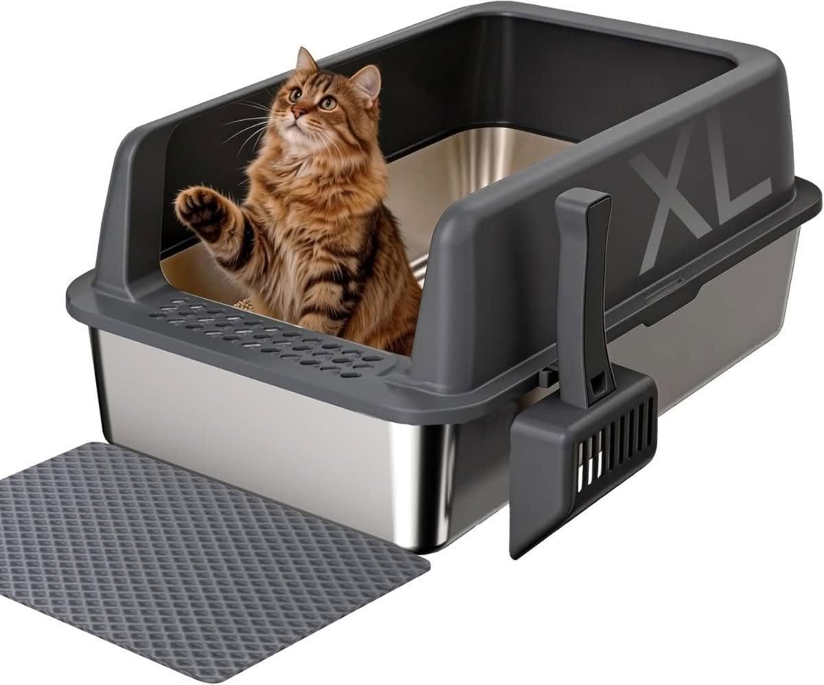 Gimars XL stainless steel litter tray for multiple cats