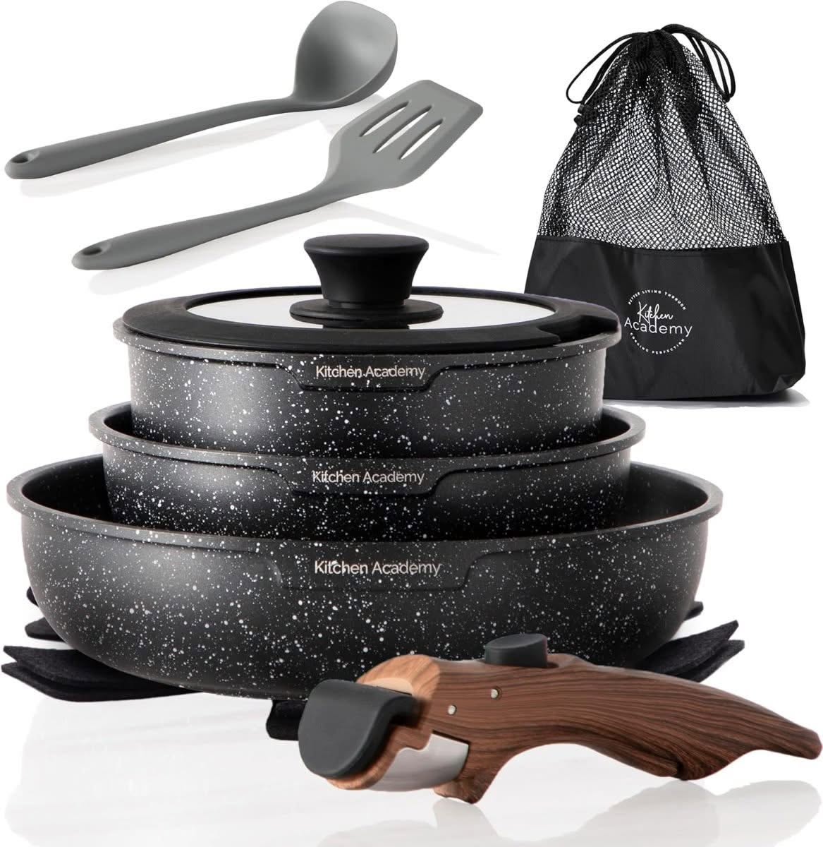 Kitchen Academy detachable handle non-stick camping cookware set