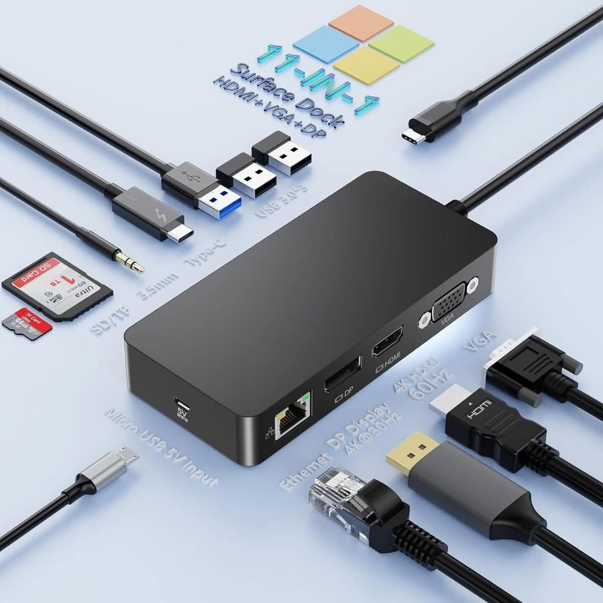 Rocketek Triple Display Docking Station for Surface - Best for Microsoft Surface Devices