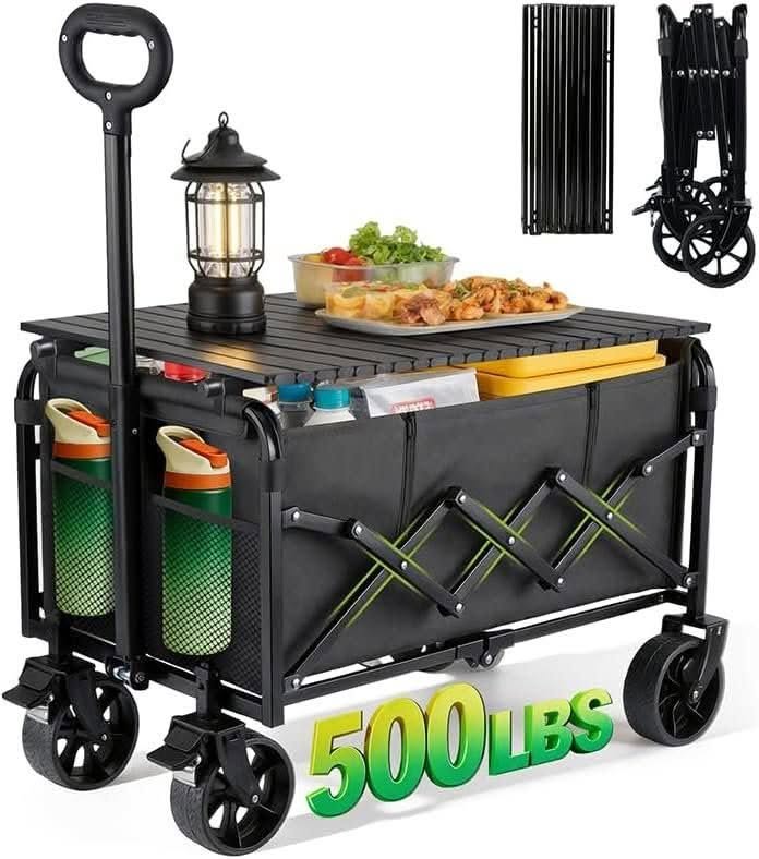 Large collapsible beach wagon with table and brakes