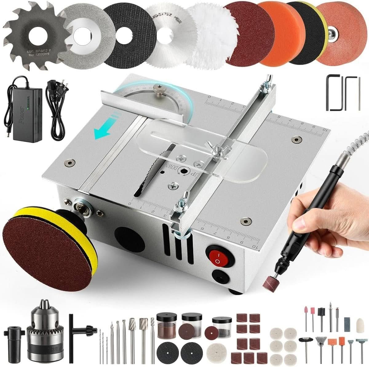 Nicklaua Mini Table Saw for Crafts, Dual-Motor Cutting & Grinding - Best Multi-Tool (Cutting, Grinding & Engraving)