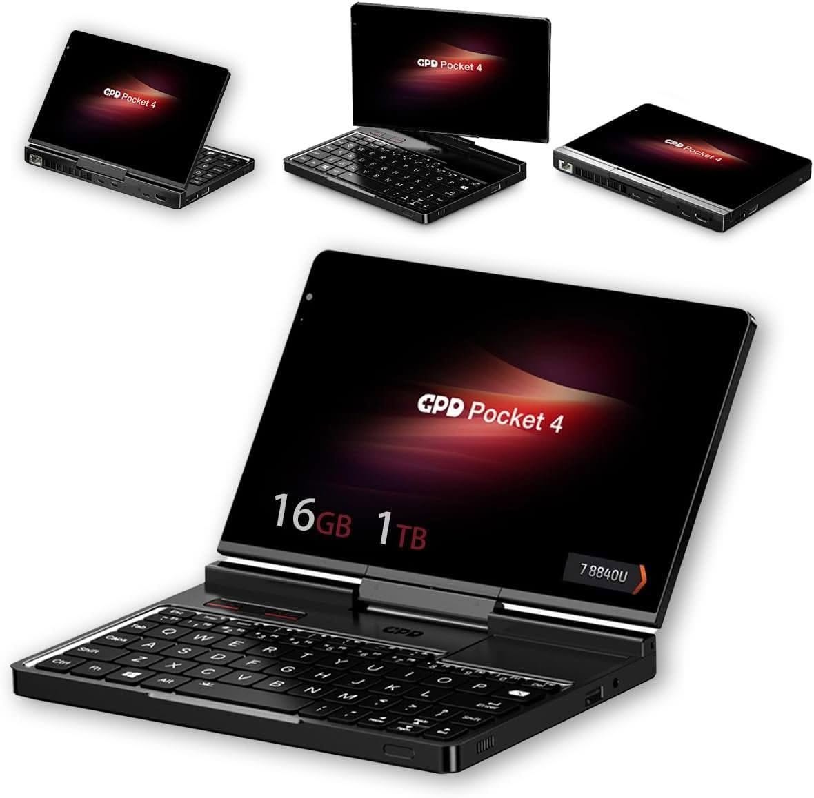 GPD Pocket 4 Mini Laptop 8.8in 2.5K 144Hz Touch, Ryzen 7 8840U, 16GB/1TB - Best Compact/Lightweight