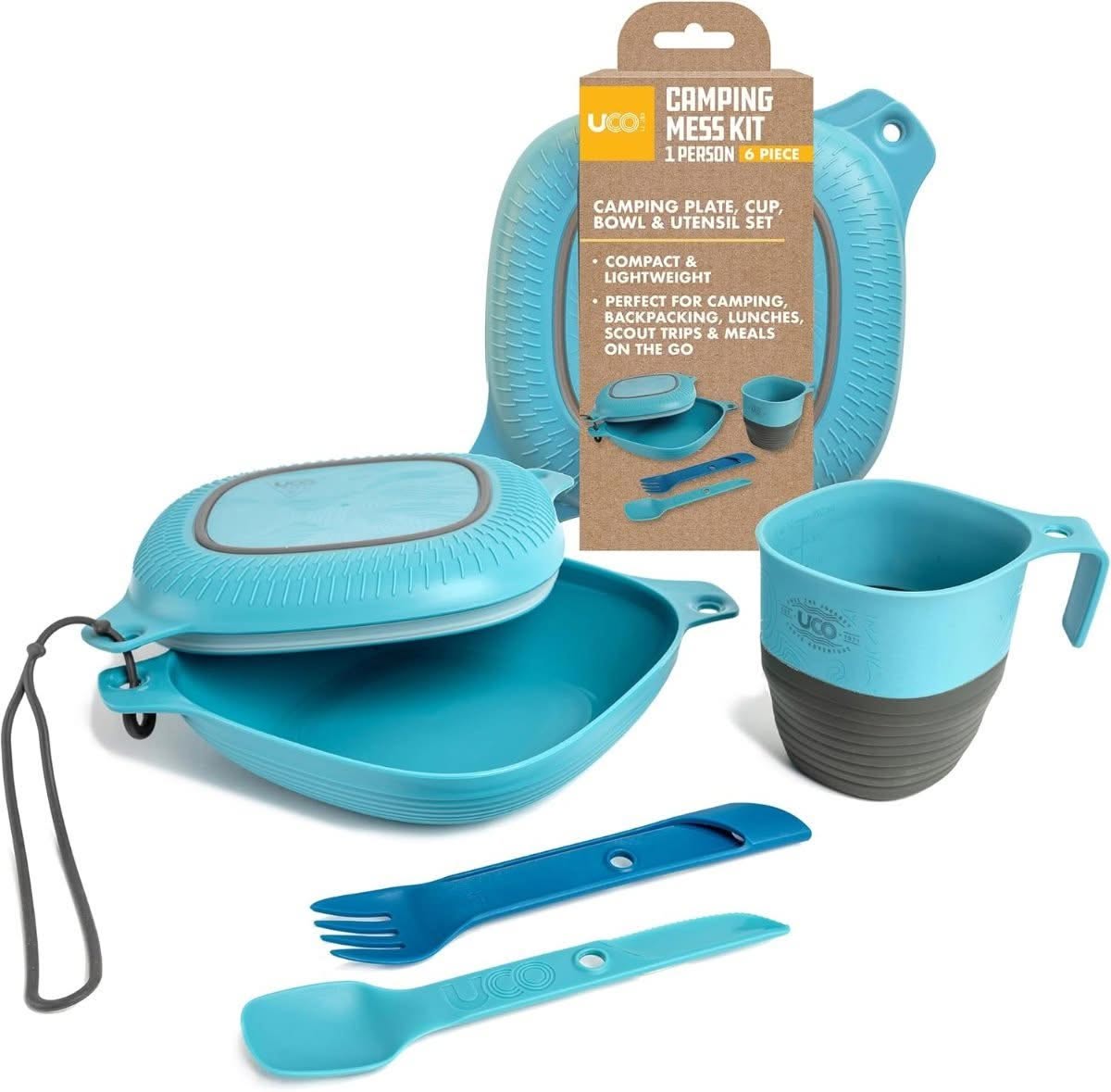 UCO 6 piece camping mess kit with plate bowl cup spork