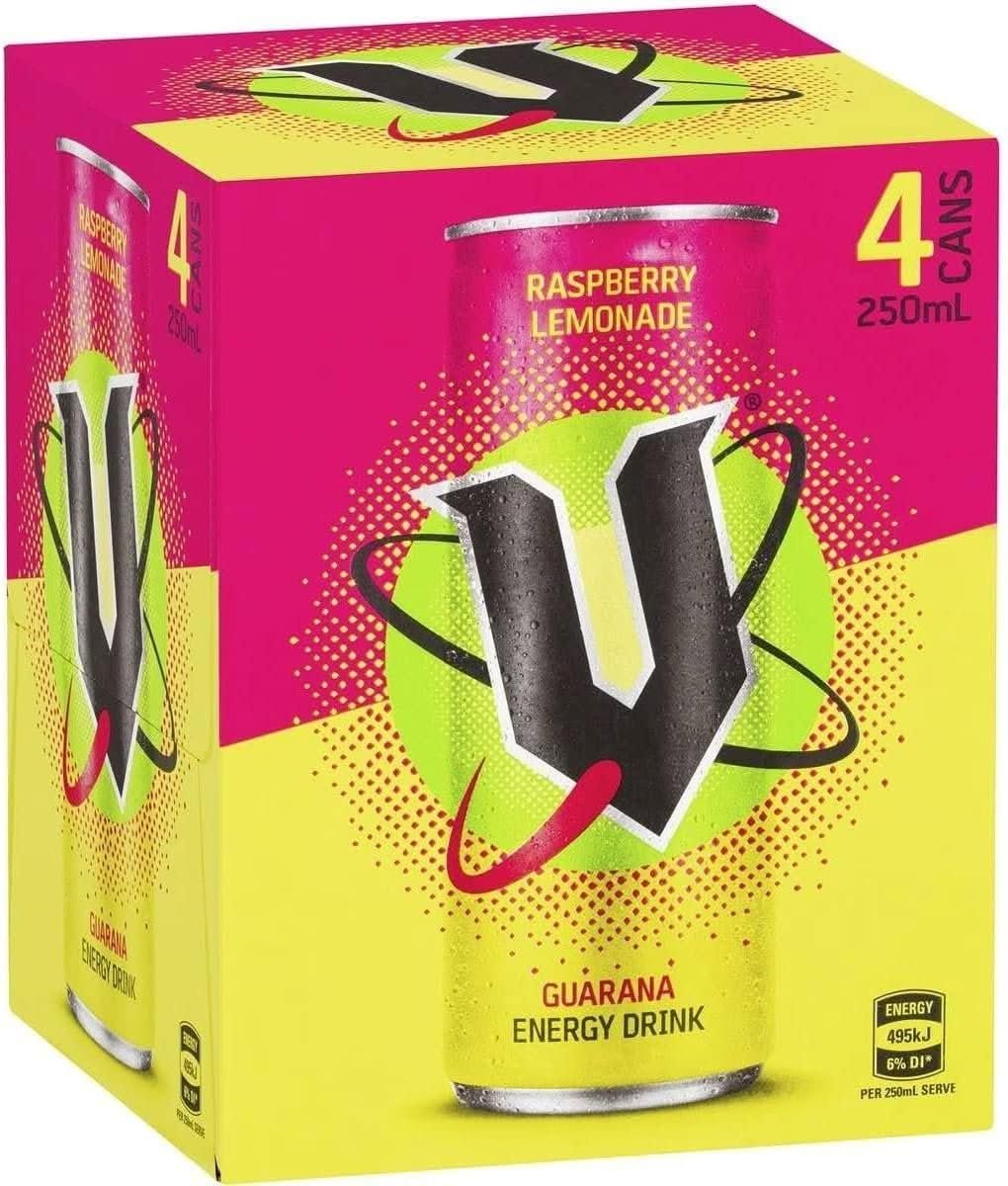 V Raspberry Lemonade Energy drink 4 pack cans